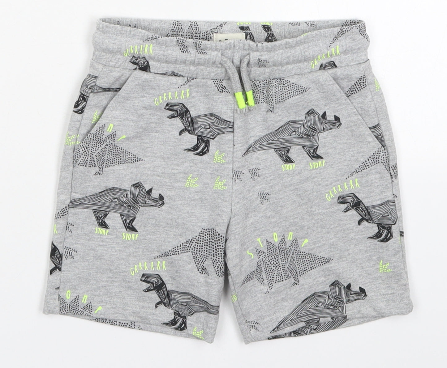 F&F Boys Grey  Cotton Sweat Shorts Size 3-4 Years  Regular Drawstring - Dinosaurs