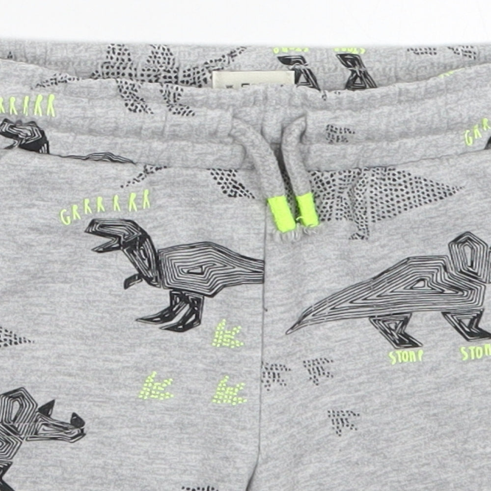 F&F Boys Grey  Cotton Sweat Shorts Size 3-4 Years  Regular Drawstring - Dinosaurs