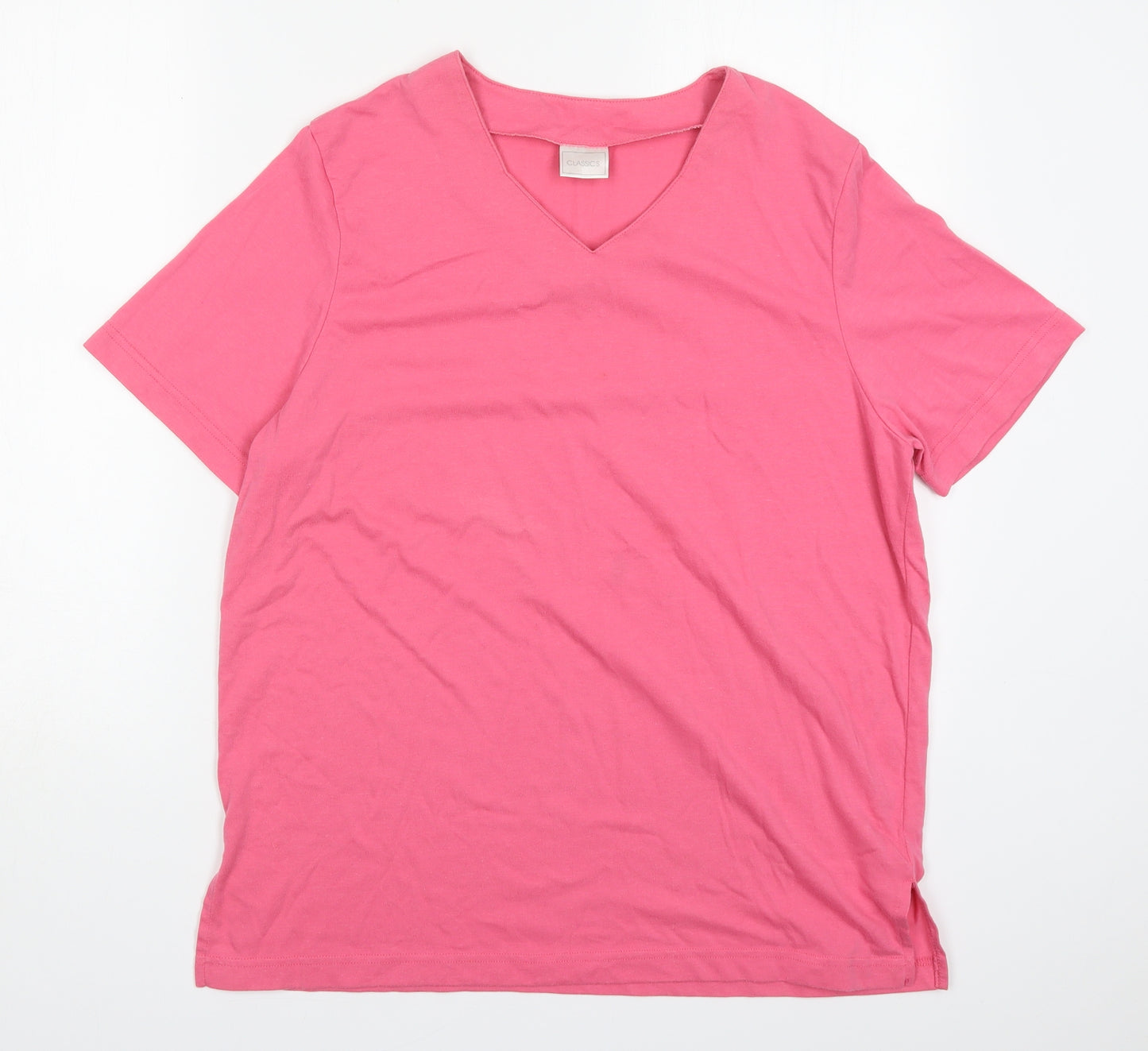 Classics Womens Pink  Polyester Basic T-Shirt Size 16 V-Neck