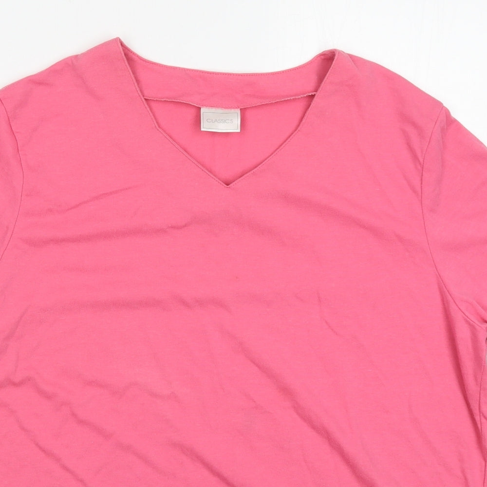 Classics Womens Pink  Polyester Basic T-Shirt Size 16 V-Neck