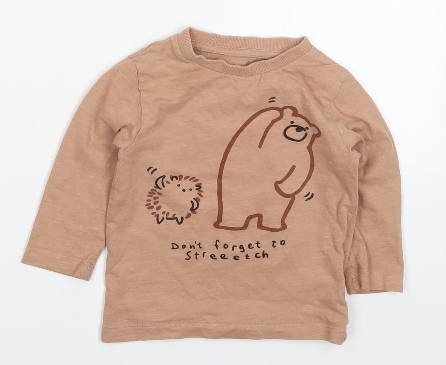 NEXT Baby Brown  Cotton Basic T-Shirt Size 9-12 Months Crew Neck Pullover - Bear Hedgehog Don't Forget to Stretch