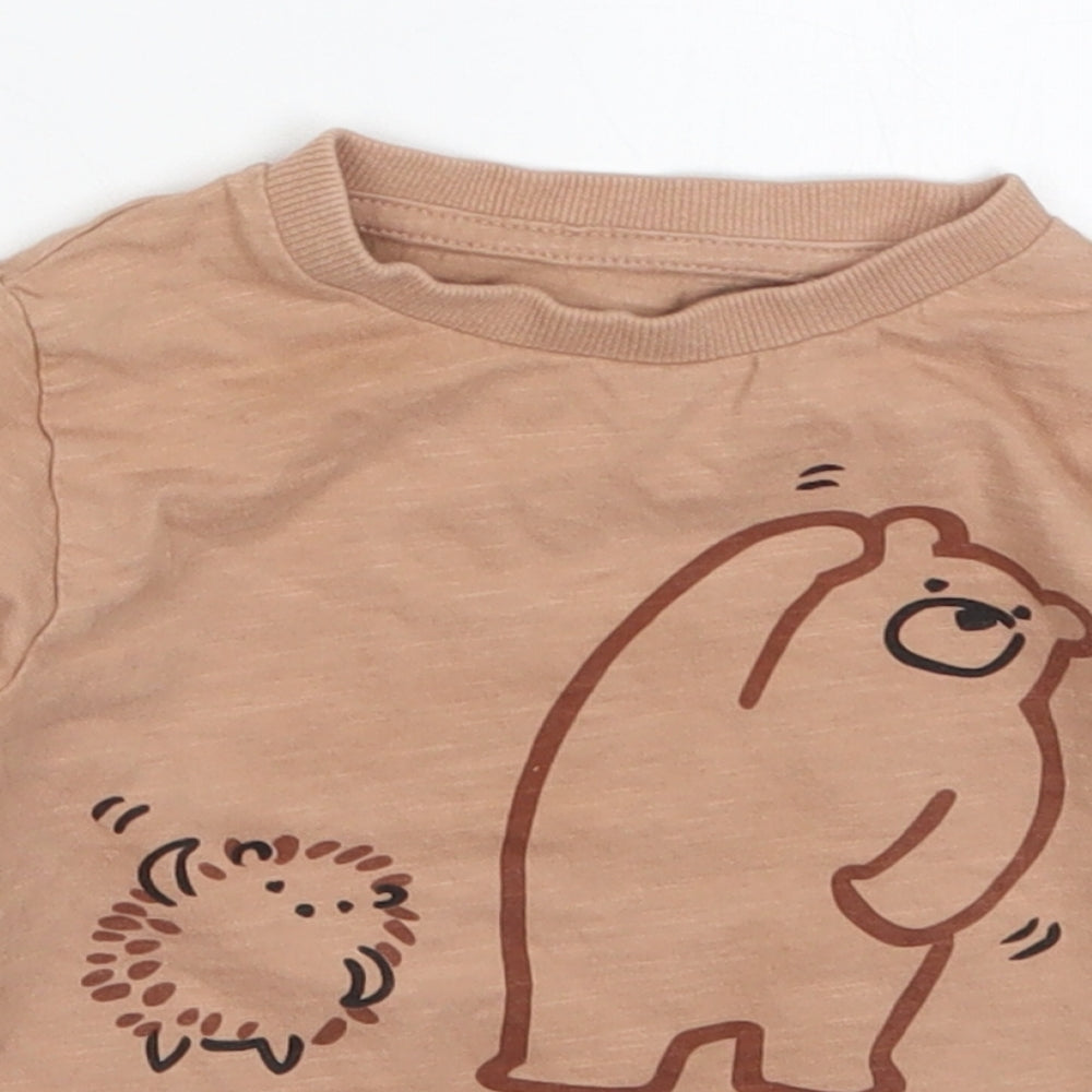 NEXT Baby Brown  Cotton Basic T-Shirt Size 9-12 Months Crew Neck Pullover - Bear Hedgehog Don't Forget to Stretch