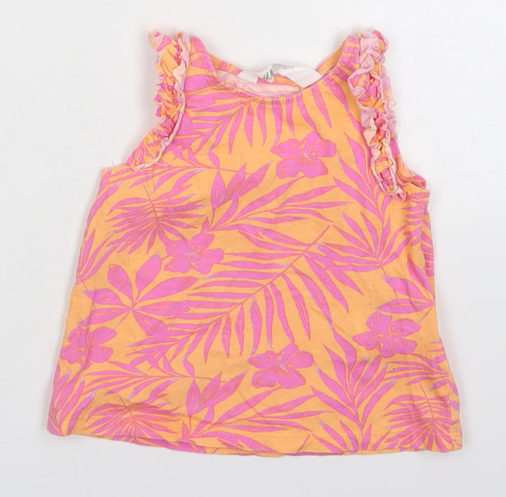 H&M Girls Pink Floral Cotton Basic Tank Size 18-24 Months Round Neck Pullover - Orange