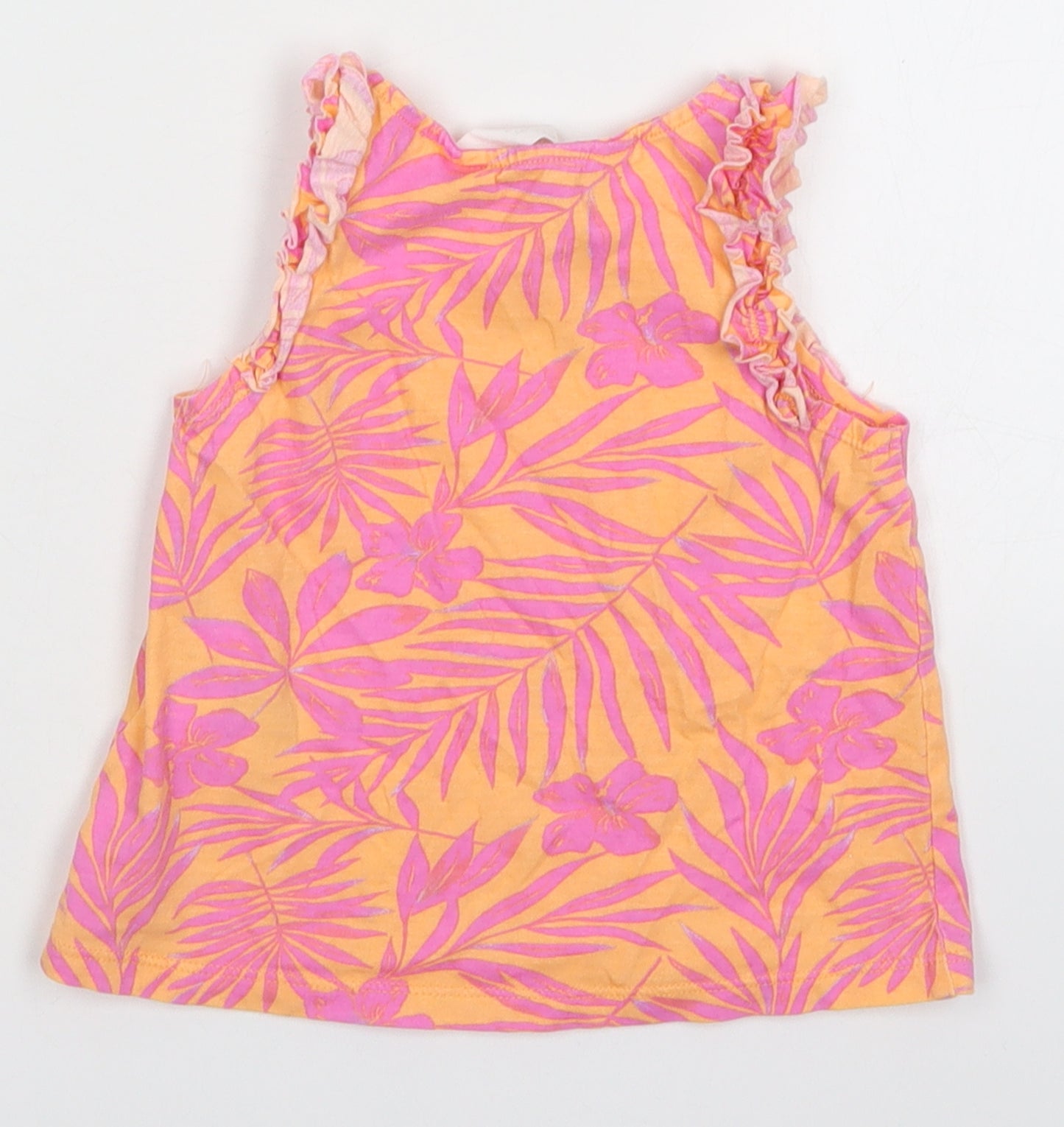 H&M Girls Pink Floral Cotton Basic Tank Size 18-24 Months Round Neck Pullover - Orange