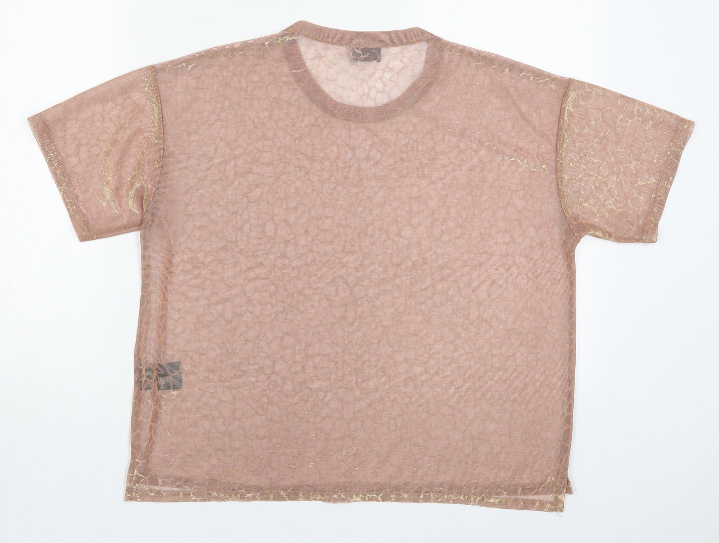 Sparkle & Fade Womens Pink Animal Print Nylon Basic T-Shirt Size M Round Neck
