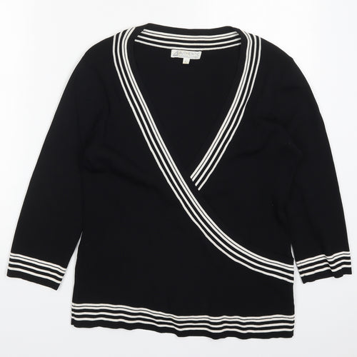 Authentic Clothing Company Womens Black V-Neck Striped Viscose Pullover Jumper Size L