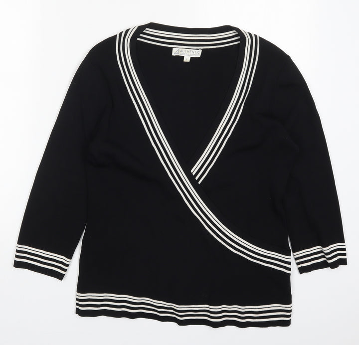Authentic Clothing Company Womens Black V-Neck Striped Viscose Pullover Jumper Size L