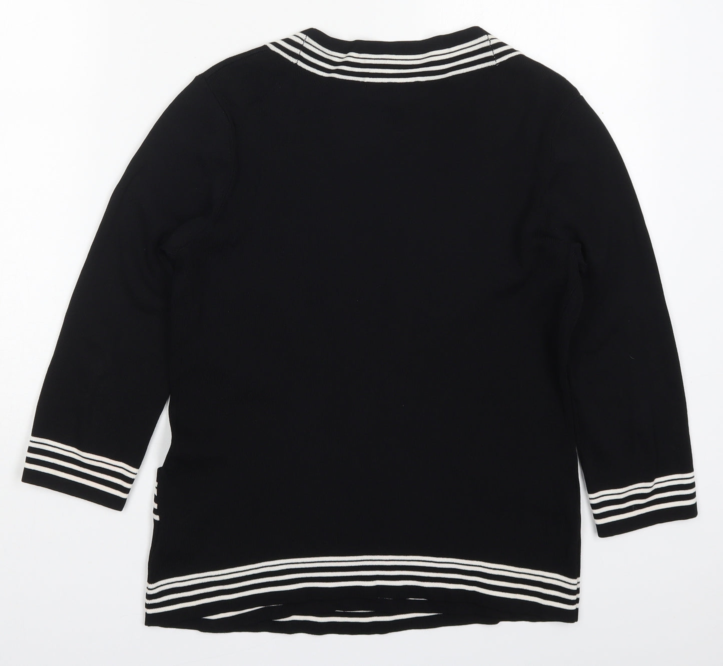 Authentic Clothing Company Womens Black V-Neck Striped Viscose Pullover Jumper Size L
