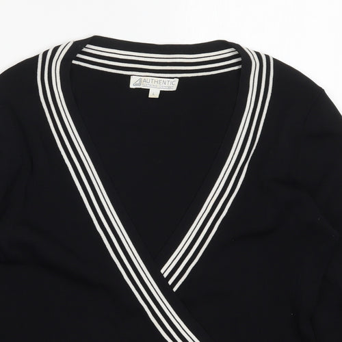 Authentic Clothing Company Womens Black V-Neck Striped Viscose Pullover Jumper Size L