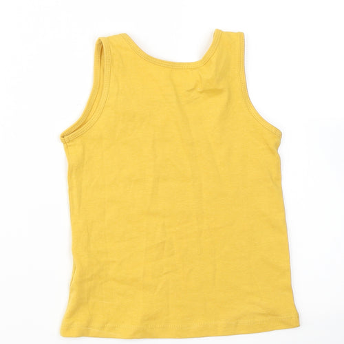Primark Girls Yellow  Cotton Basic Tank Size 2-3 Years Crew Neck  - Zoo Animals