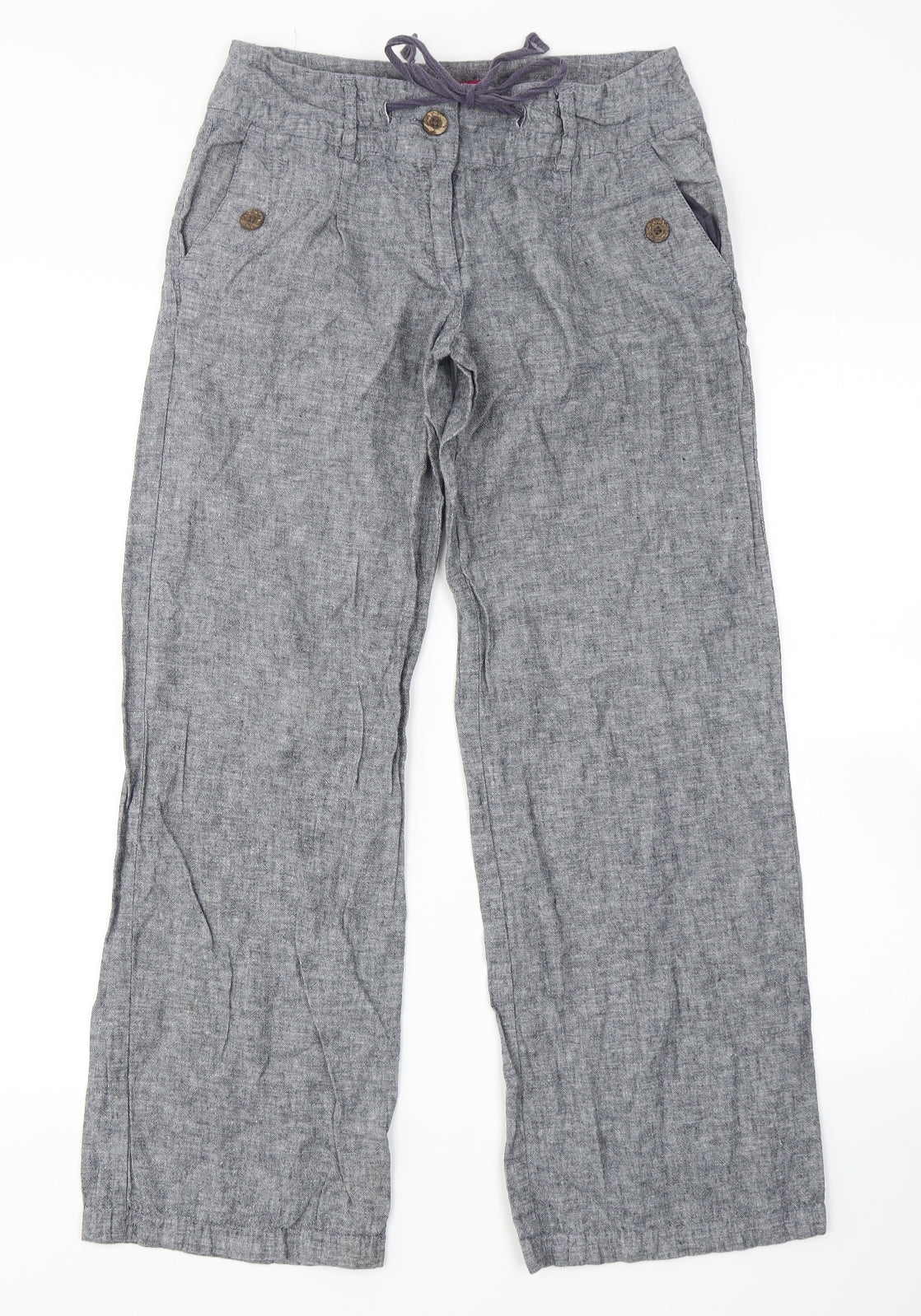 Petite Womens Blue  Linen Cargo Trousers Size 6 L26 in Regular Button