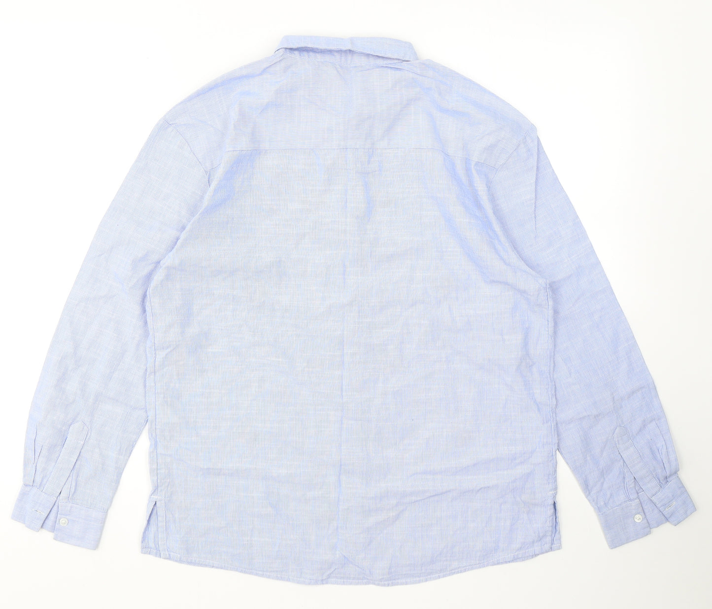 New Look Womens Blue Striped Cotton Basic Button-Up Size 10 Collared