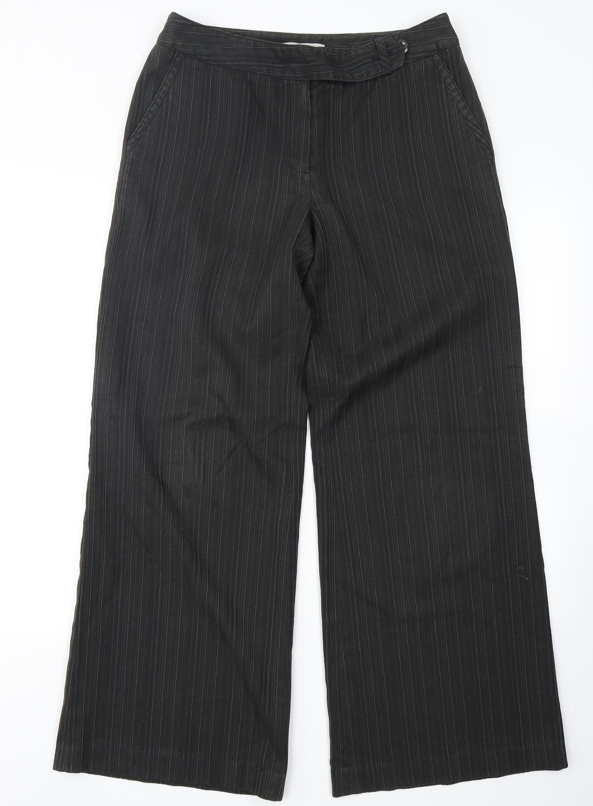 NEXT Womens Brown Striped Polyester Dress Pants Trousers Size 10 L28 in Regular Button