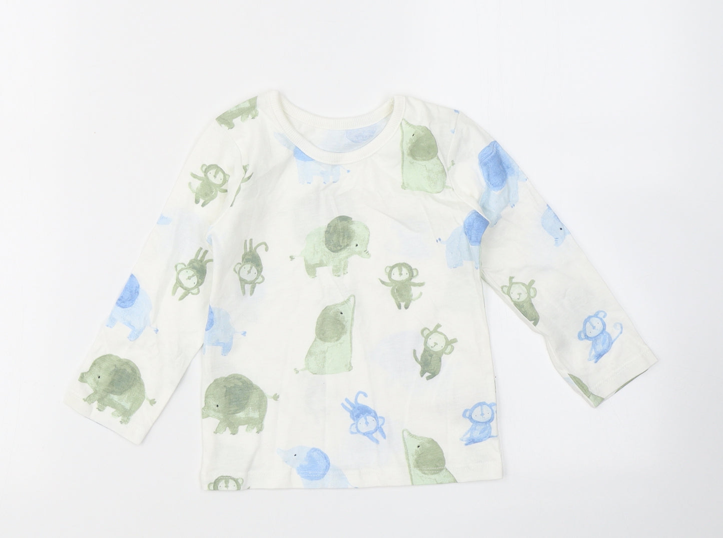 George Boys White  Cotton Basic T-Shirt Size 12-18 Months Crew Neck  - Elephant print
