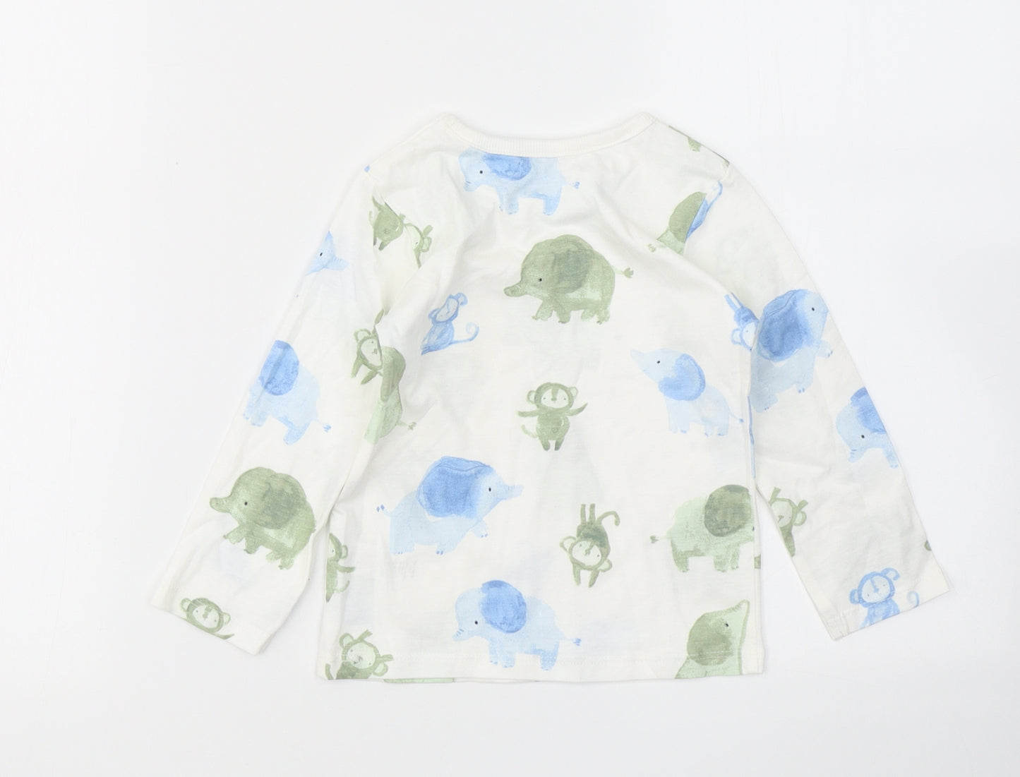 George Boys White  Cotton Basic T-Shirt Size 12-18 Months Crew Neck  - Elephant print