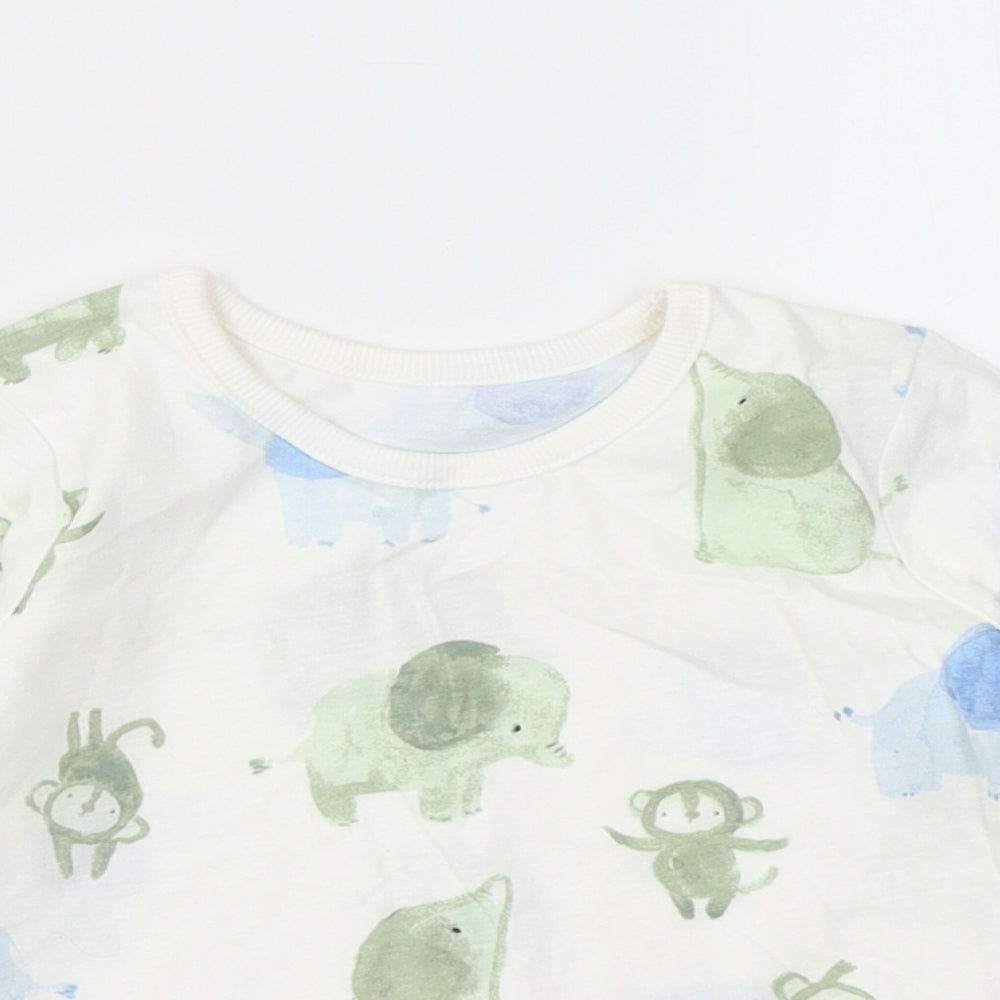 George Boys White  Cotton Basic T-Shirt Size 12-18 Months Crew Neck  - Elephant print
