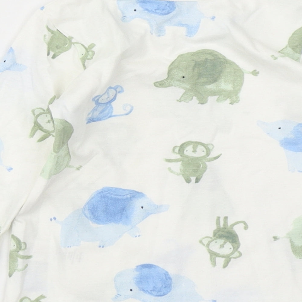 George Boys White  Cotton Basic T-Shirt Size 12-18 Months Crew Neck  - Elephant print