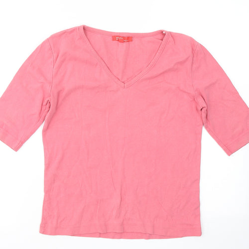 Eva Womens Pink  Cotton Basic T-Shirt Size M V-Neck
