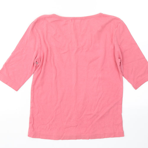 Eva Womens Pink  Cotton Basic T-Shirt Size M V-Neck