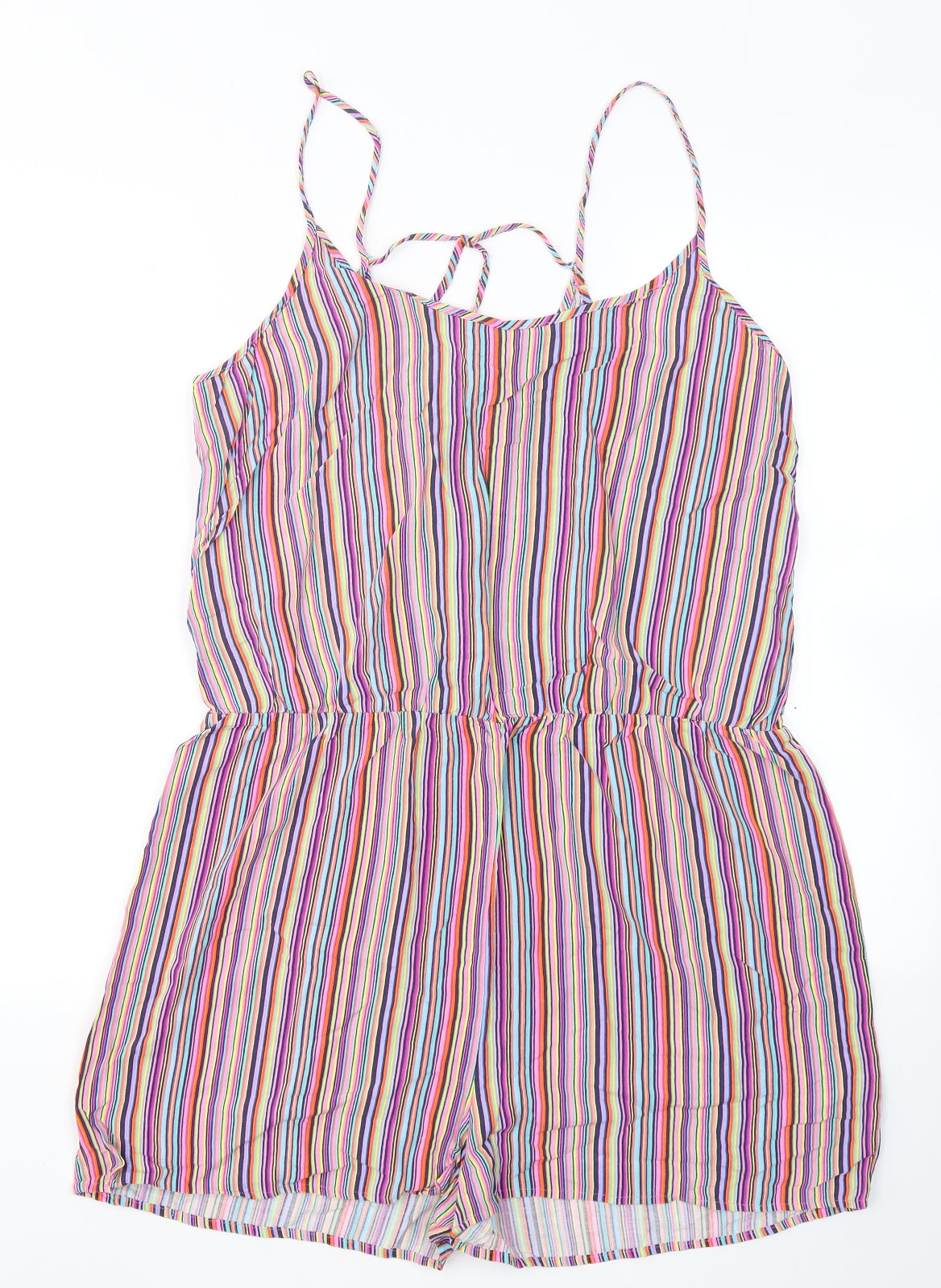 Papaya Womens Pink Striped Viscose Playsuit One-Piece Size 16