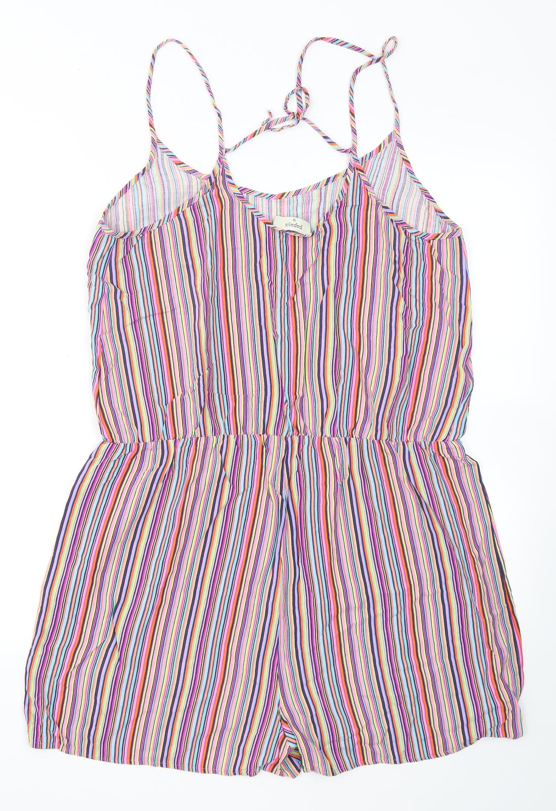 Papaya Womens Pink Striped Viscose Playsuit One-Piece Size 16