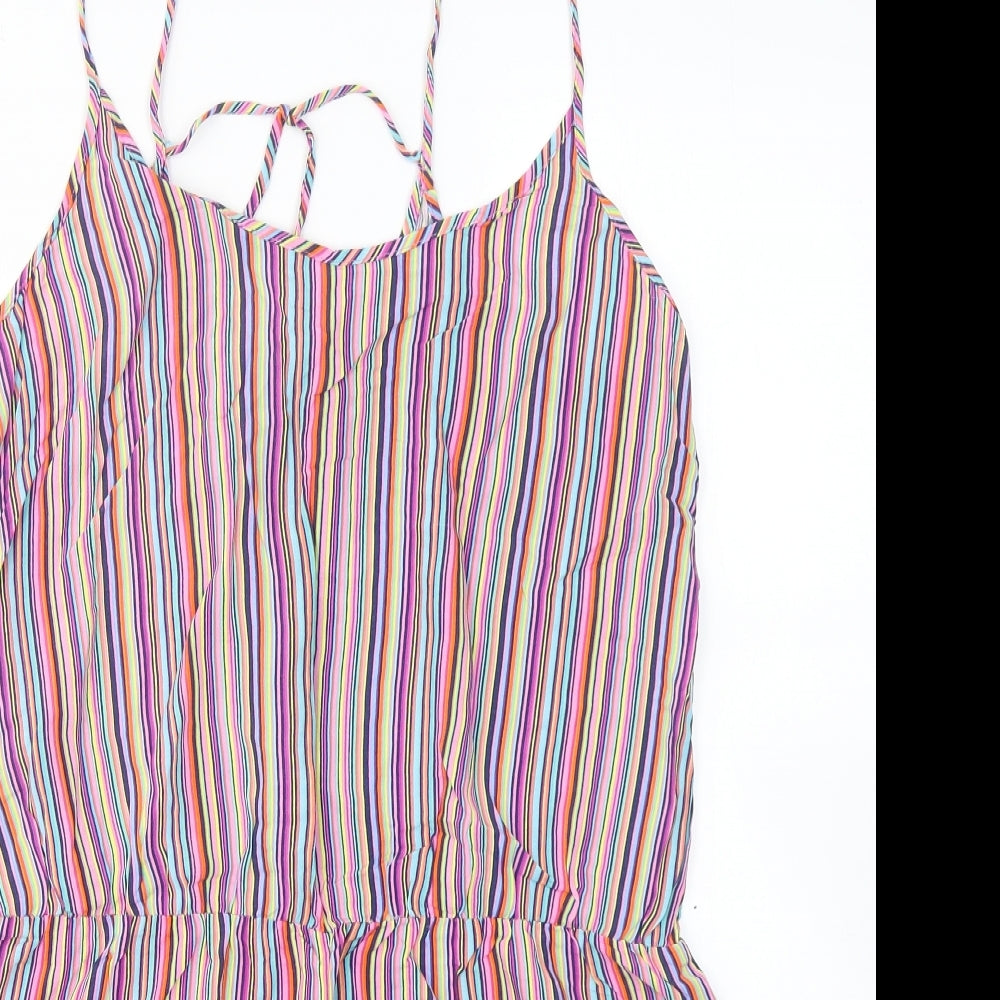 Papaya Womens Pink Striped Viscose Playsuit One-Piece Size 16