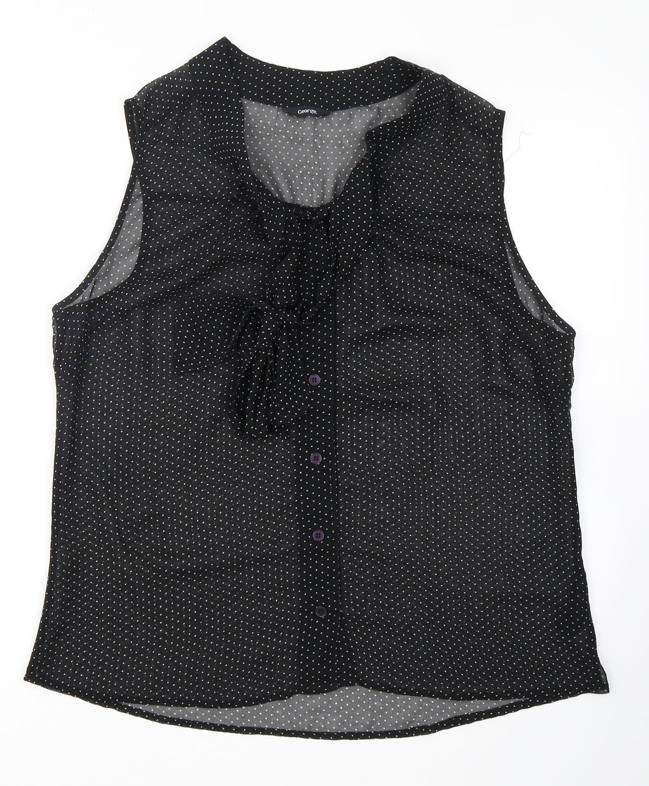 George Womens Black Polka Dot Polyester Basic Blouse Size 16 Round Neck - Tie Neck