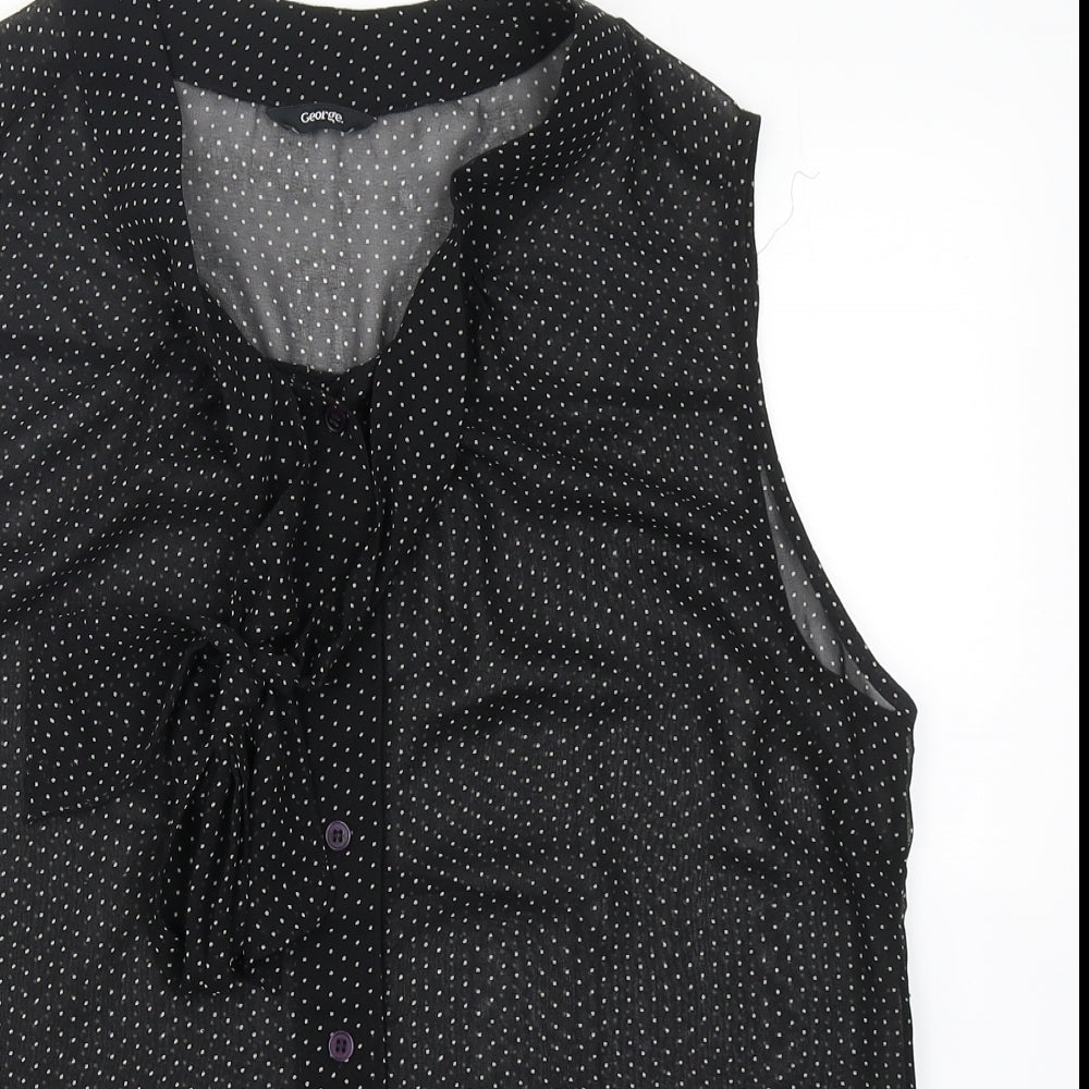 George Womens Black Polka Dot Polyester Basic Blouse Size 16 Round Neck - Tie Neck