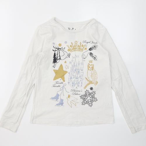 TU Girls White  Cotton Basic T-Shirt Size 11 Years Crew Neck  - Ice Princess