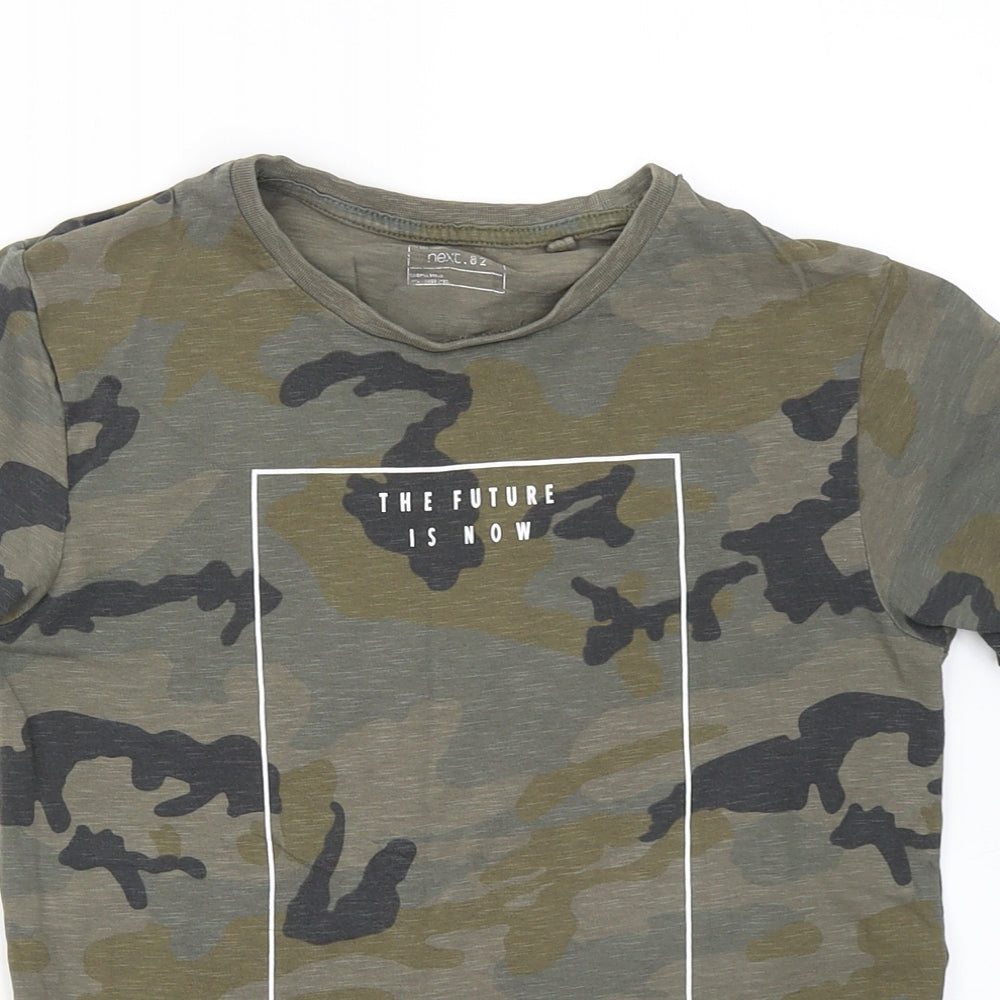 NEXT Boys Green Camouflage Cotton Basic T-Shirt Size 9 Years Crew Neck