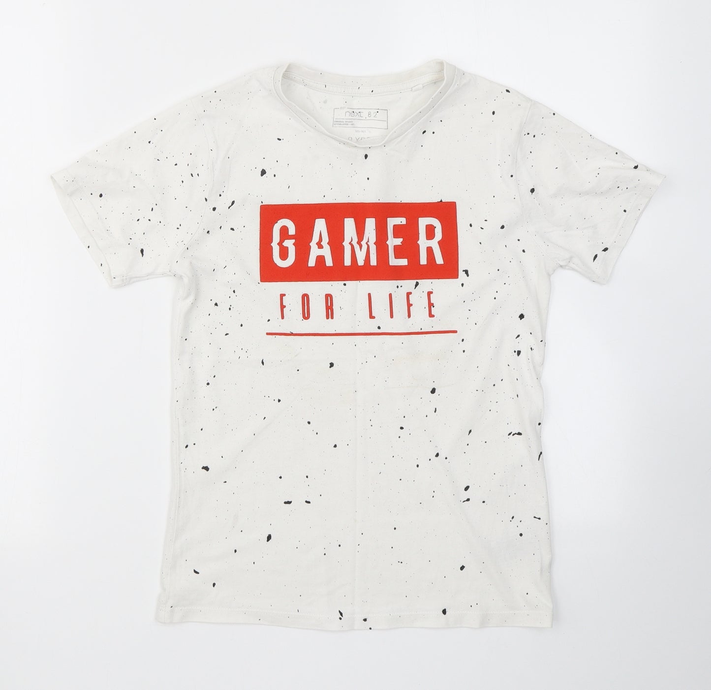 NEXT Boys White Spotted Cotton Basic T-Shirt Size 9 Years Crew Neck  - Gamer
