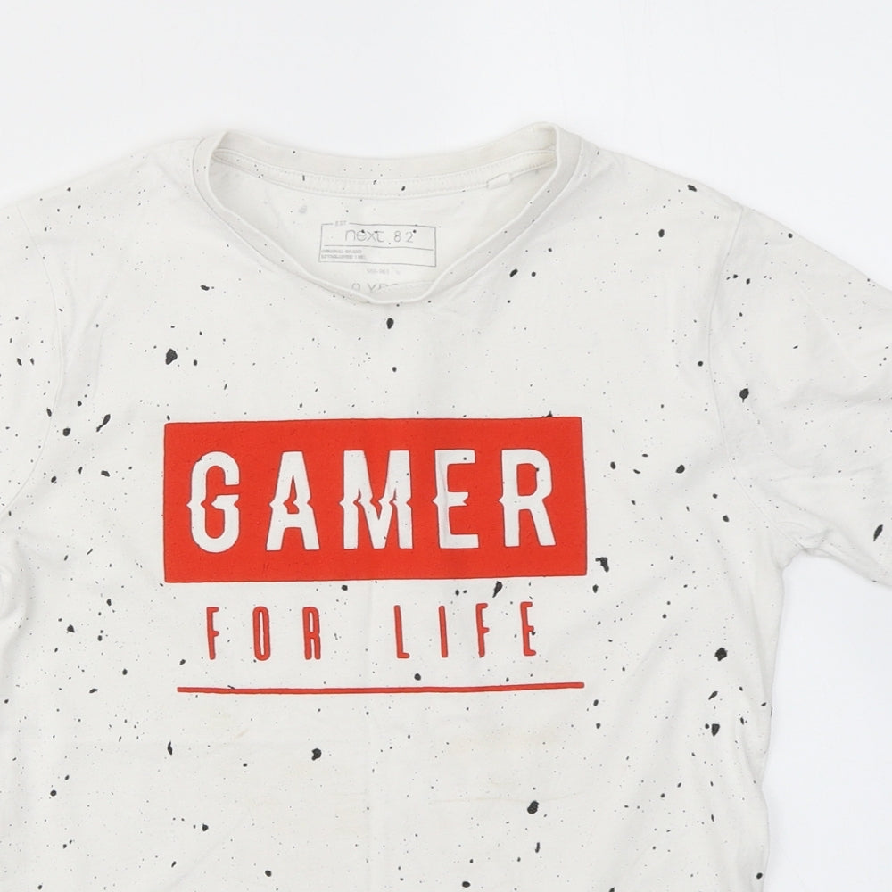 NEXT Boys White Spotted Cotton Basic T-Shirt Size 9 Years Crew Neck  - Gamer