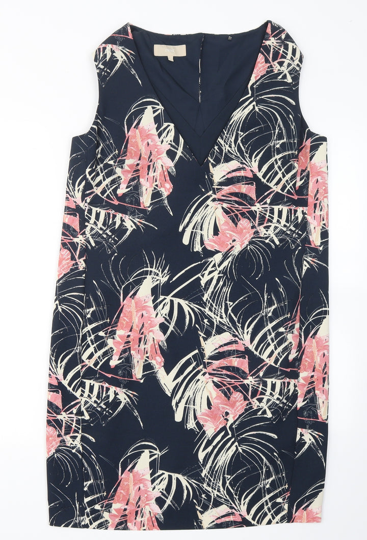 NEXT Womens Blue Floral Polyester Pencil Dress Size 10 V-Neck Snap