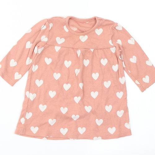 George Girls Pink Polka Dot Cotton Skater Dress  Size 6-9 Months  Crew Neck
