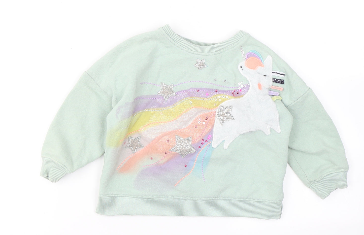 NEXT Girls Blue  Cotton Pullover Sweatshirt Size 2-3 Years   - Unicorn