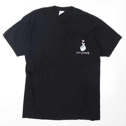 Port Company Womens Black  Cotton Basic T-Shirt Size M Crew Neck - Love Yourself