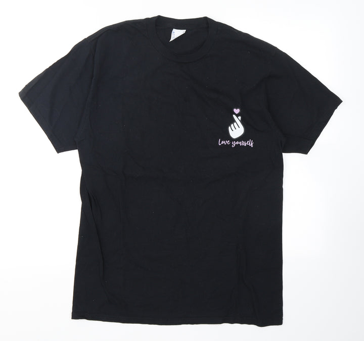 Port Company Womens Black Cotton Basic T-Shirt Size M Crew Neck - Love Yourself