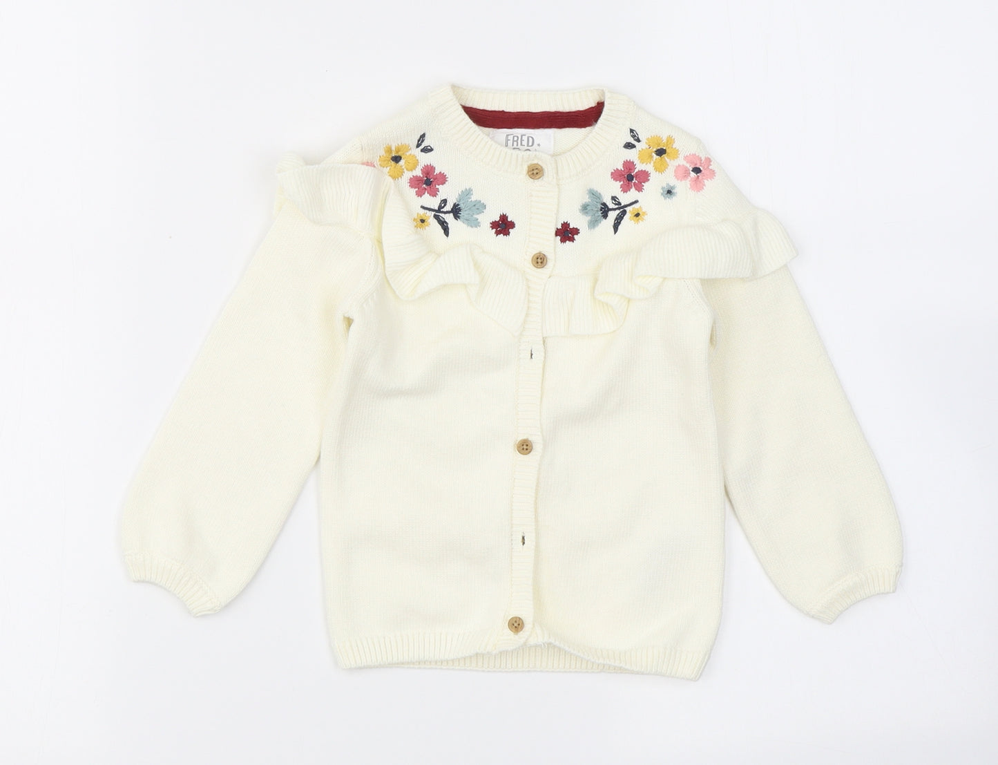 Fred & Flo Girls Ivory  Cotton Cardigan Jumper Size 12-18 Months  Button