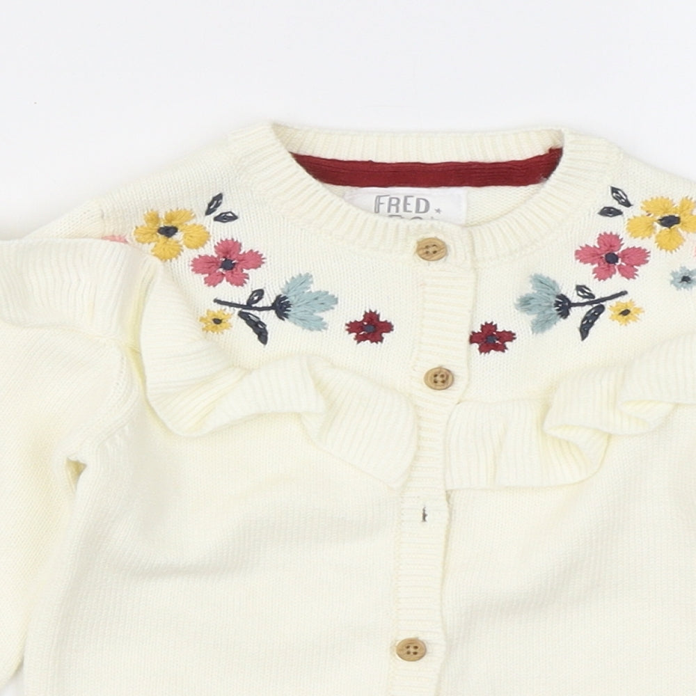 Fred & Flo Girls Ivory  Cotton Cardigan Jumper Size 12-18 Months  Button