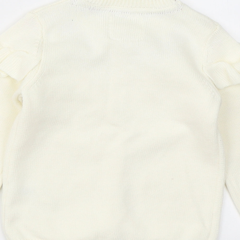 Fred & Flo Girls Ivory  Cotton Cardigan Jumper Size 12-18 Months  Button