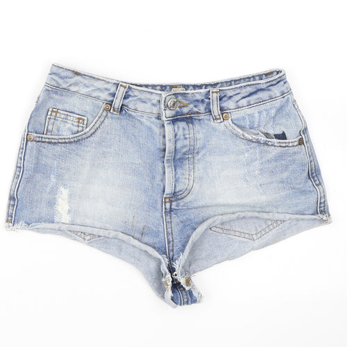 Topshop Moto Womens Blue  Cotton Hot Pants Shorts Size 26 in  Regular Button