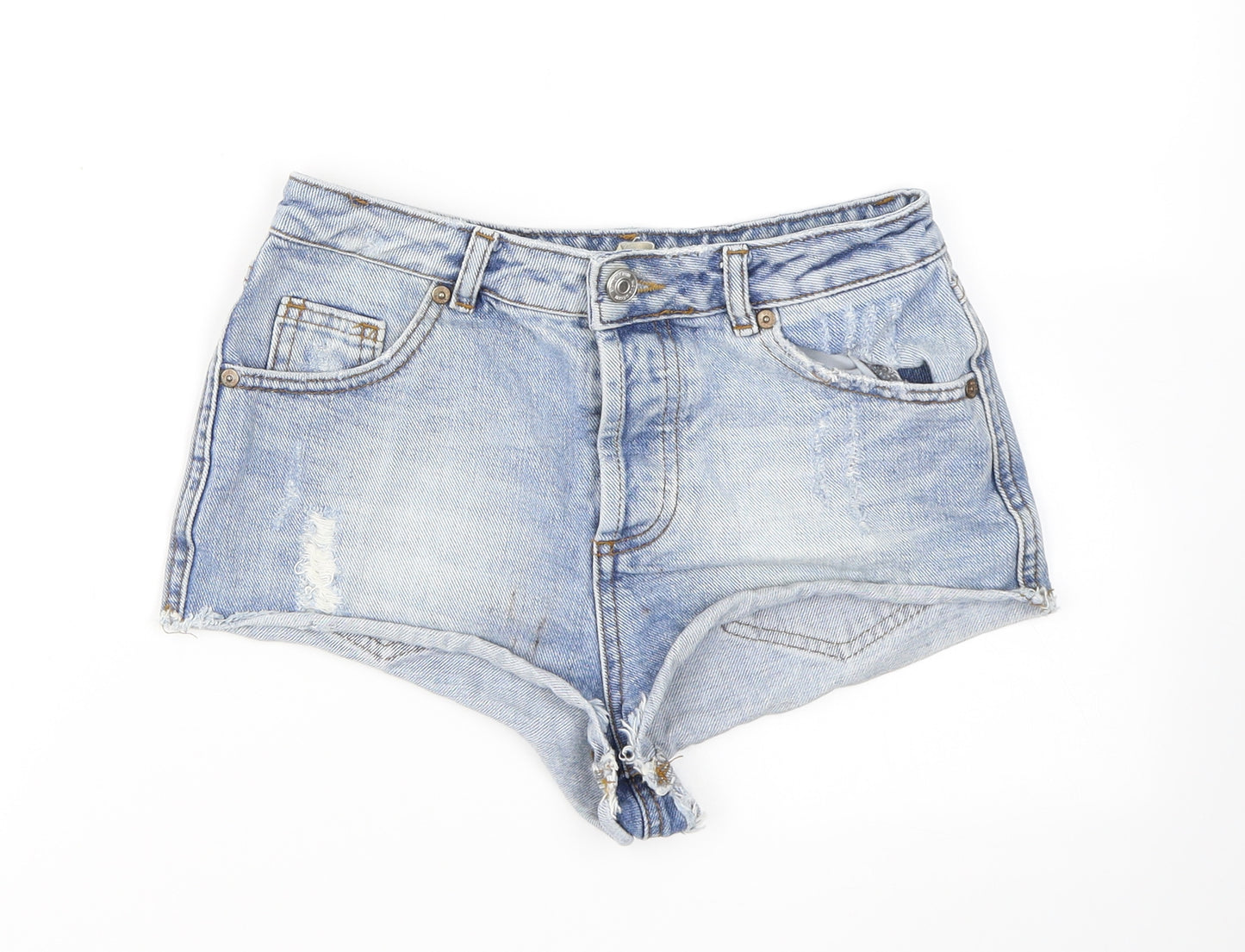 Topshop Moto Womens Blue  Cotton Hot Pants Shorts Size 26 in  Regular Button