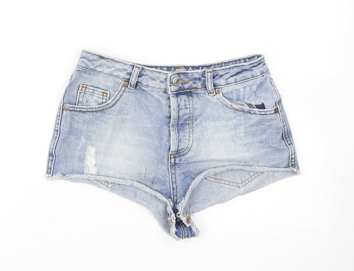 Topshop Moto Womens Blue  Cotton Hot Pants Shorts Size 26 in  Regular Button