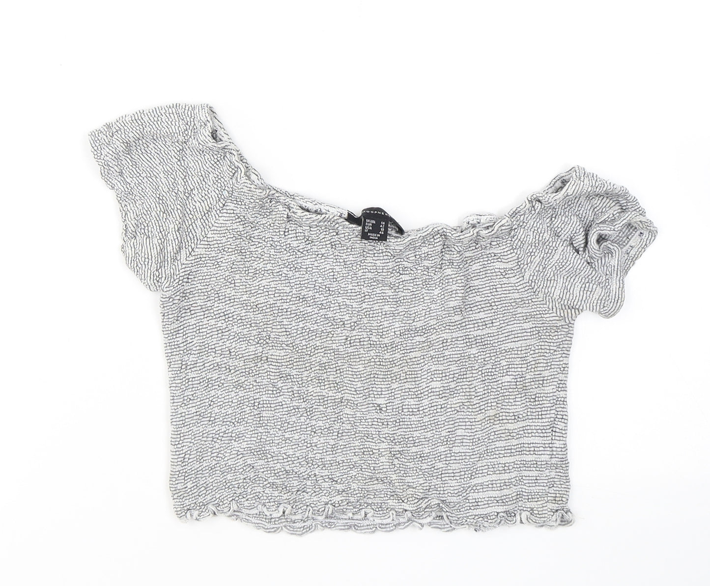 Atmosphere Womens Grey Striped Viscose Cropped T-Shirt Size 14 Off the Shoulder