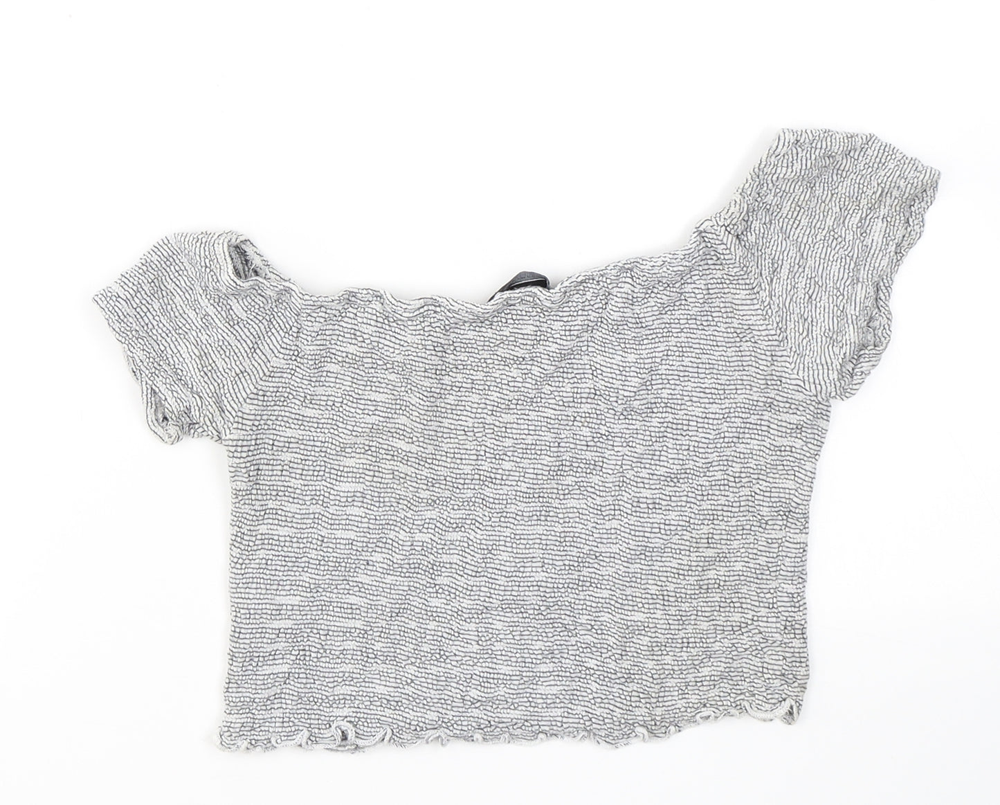 Atmosphere Womens Grey Striped Viscose Cropped T-Shirt Size 14 Off the Shoulder