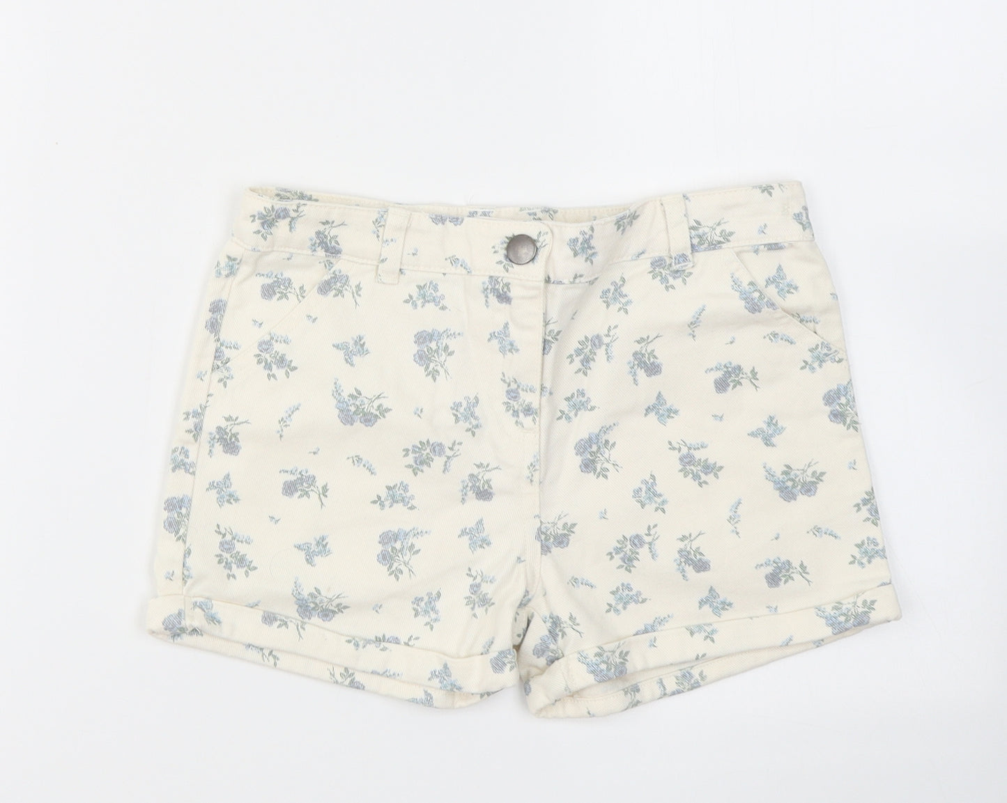 NEXT Girls Ivory Floral Cotton Mom Shorts Size 9 Years  Regular