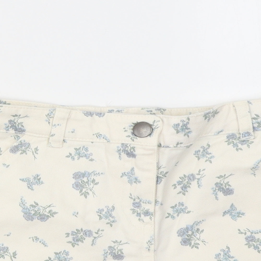 NEXT Girls Ivory Floral Cotton Mom Shorts Size 9 Years  Regular