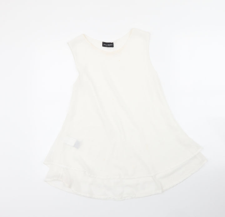 James Lakeland Womens White Polyester Basic Blouse Size 10 Round Neck