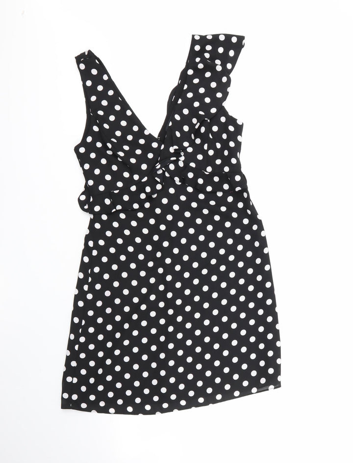 bcbgmazazrai Womens Multicoloured Polka Dot Polyester Fit & Flare  Size 4  Round Neck
