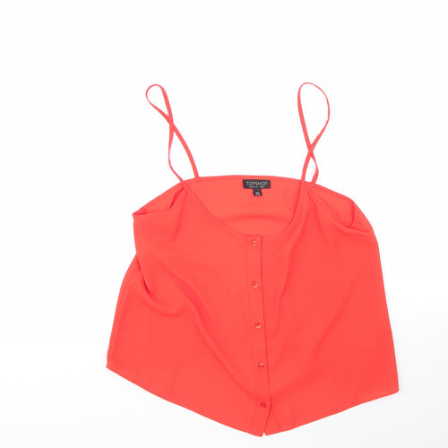 Topshop Womens Orange  Polyester Basic Blouse Size 10 Round Neck